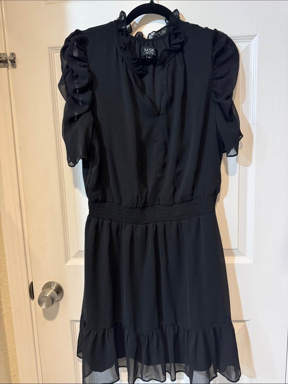 MSK Black Ruffled Short Dress with Smocked Waist PXL
